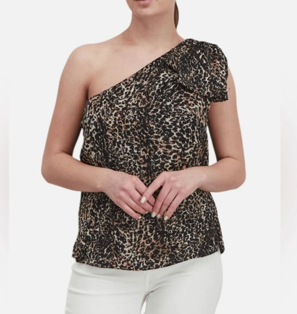 Avec Les Filles Leopard Print Sz S One Shoulder Asymmetrical Cocktail Party
